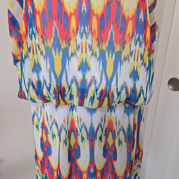 Bisou Bisou Michele Bohbot Multicolor Vneck Open Sleeve Lined Dress Sz 16 - Picture 4 of 13
